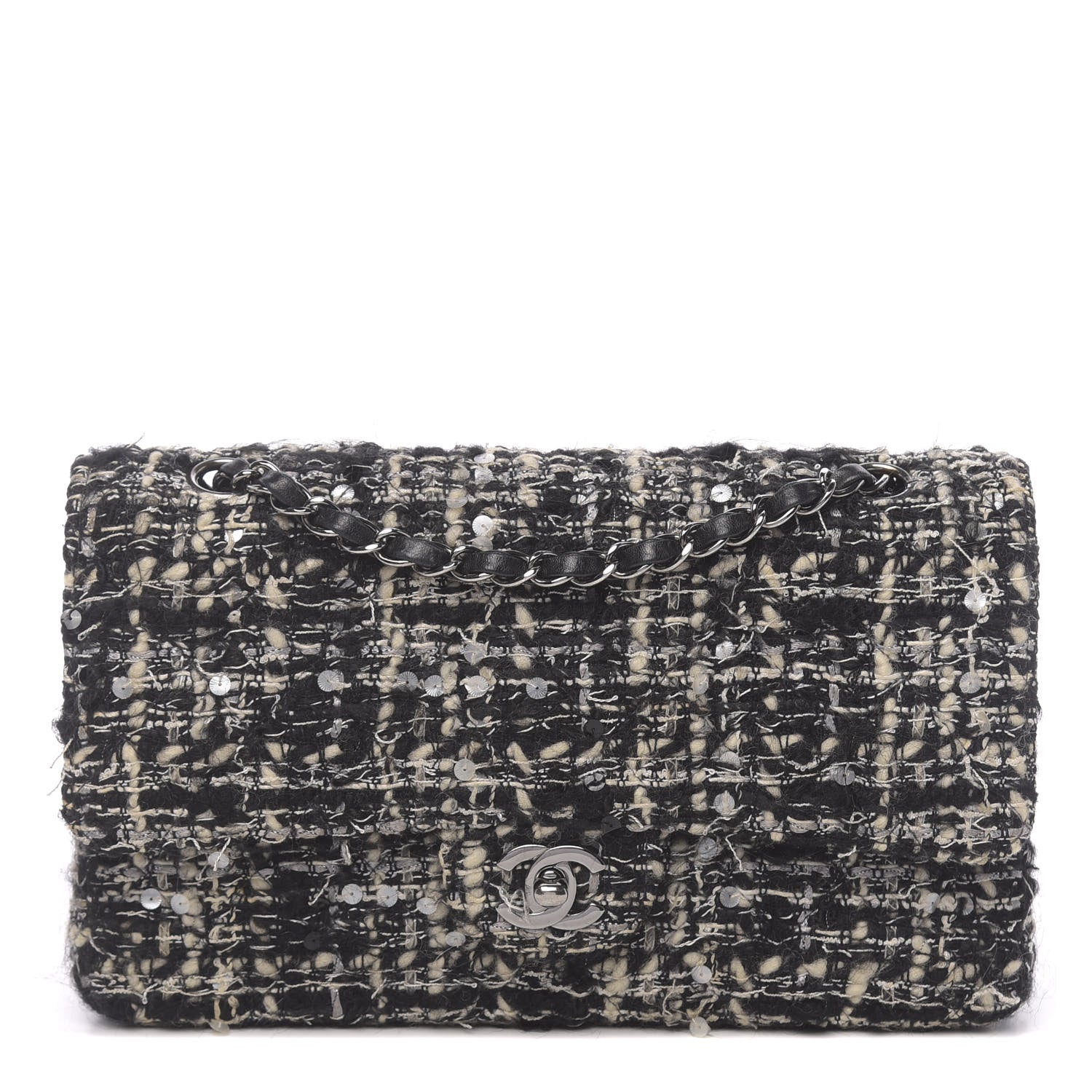 Chanel Tweed Sequin Quilted Medium Double Flap Black 1 of 13