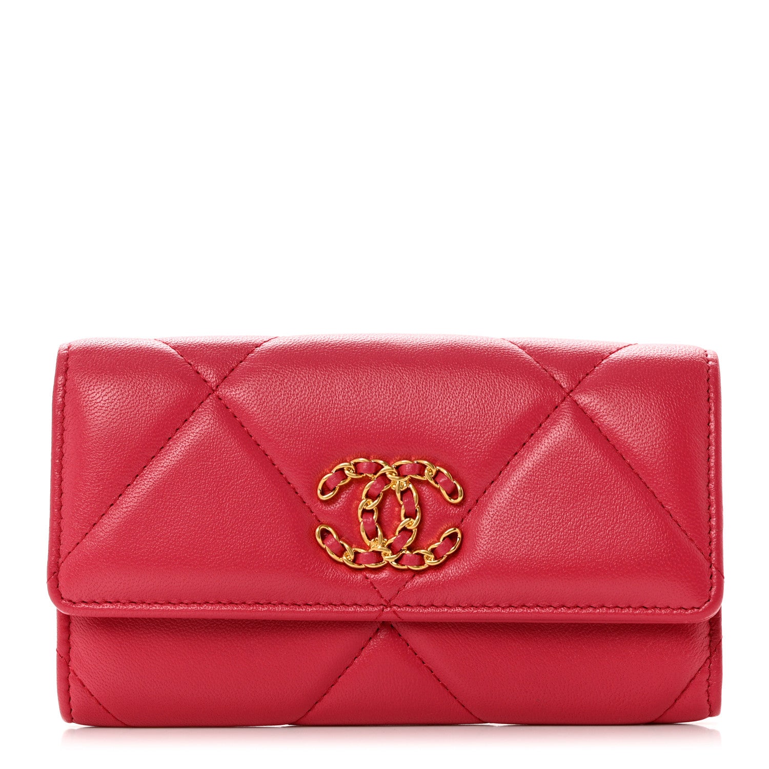 Chanel Shiny Goatskin Quilted Chanel 19 Flap Wallet Dark Pink 1 of 9