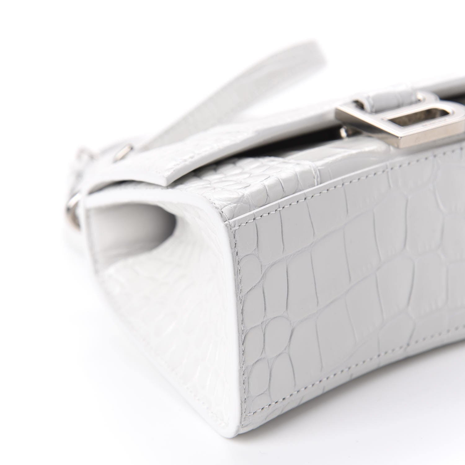 Balenciaga Shiny Calfskin Crocodile Embossed Hourglass Top Handle Bag XS White 7 of 10