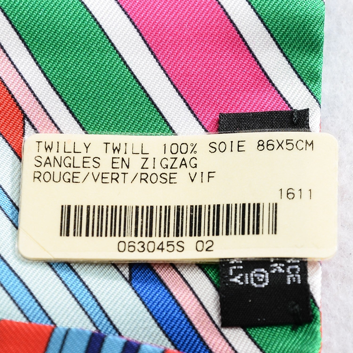 Hermes Silk Sangles En Zigzag Twilly Rouge Vert Rose Vif 6 of 7