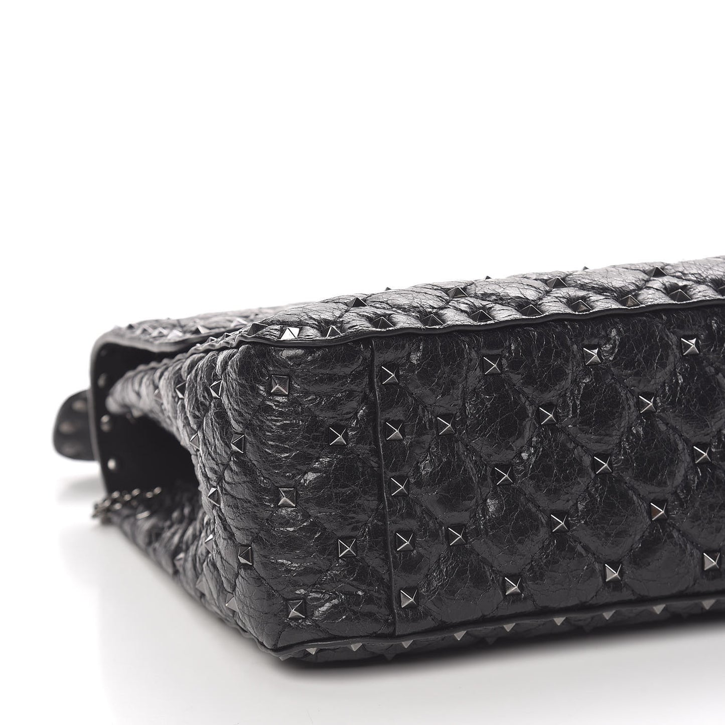 Craquele Nappa Large Rockstud Spike Shoulder Bag Black