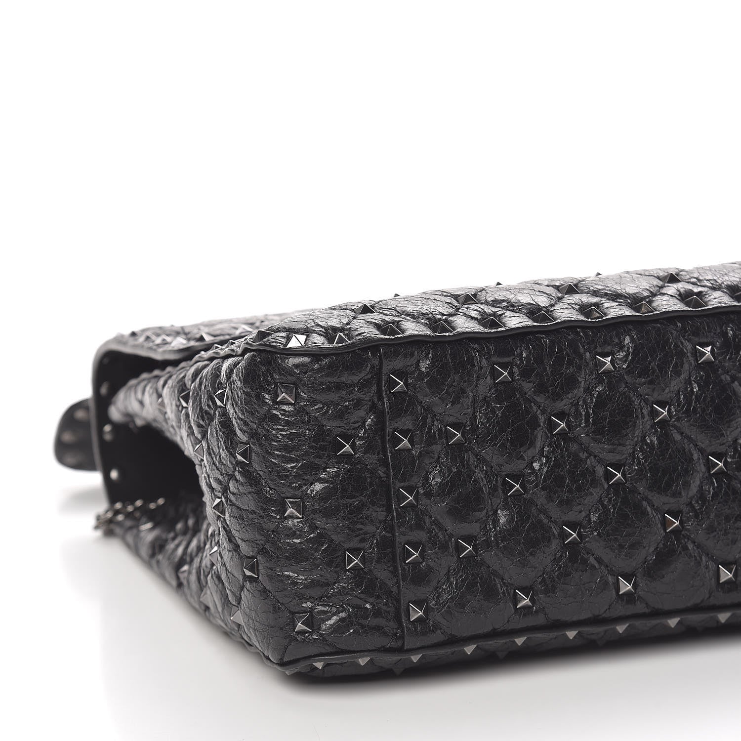 Valentino Garavani Craquele Nappa Large Rockstud Spike Shoulder Bag Black 8 of 10