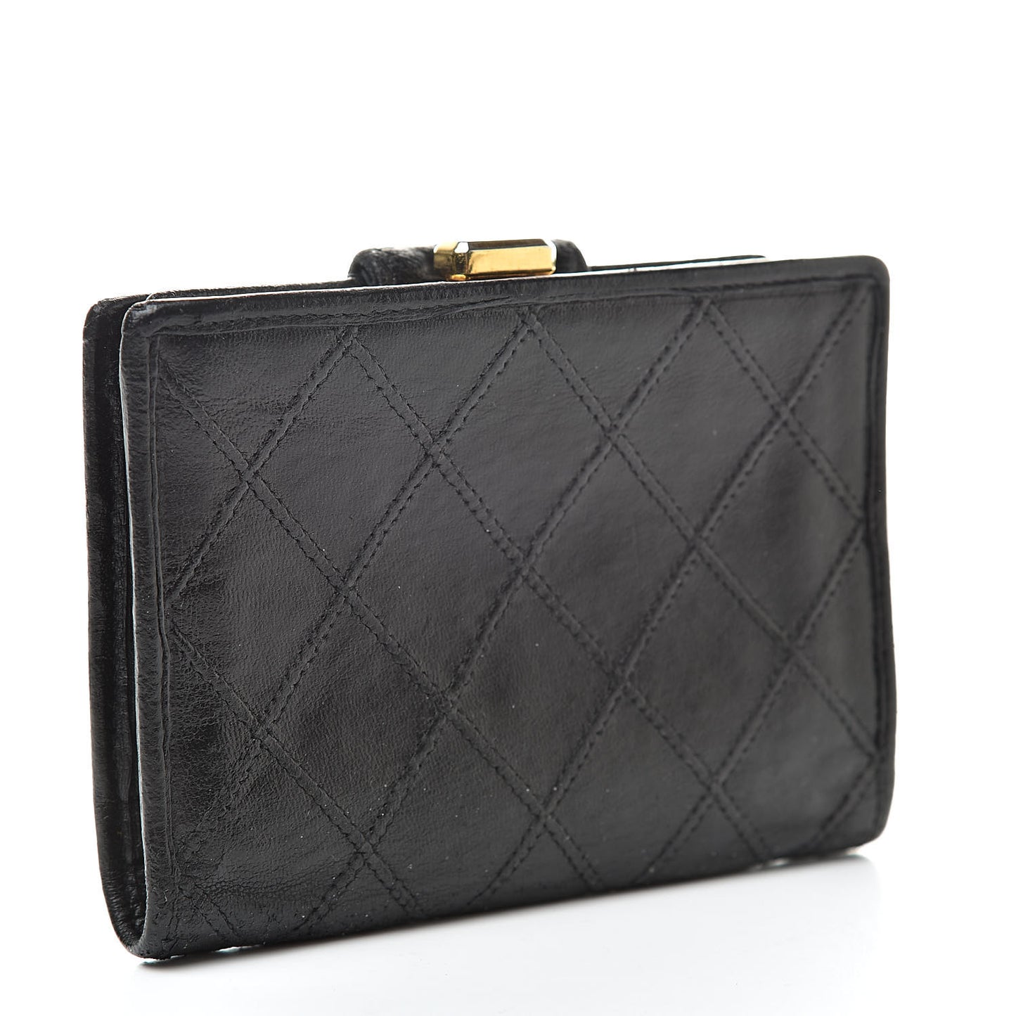 Lambskin Stitched Compact French Wallet Black