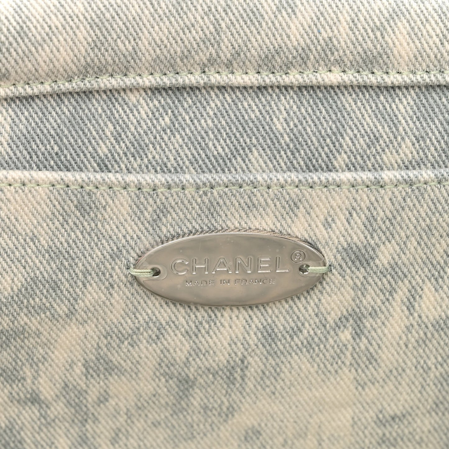 Denim Embossed CC Logo Print Jumbo Single Flap Blue