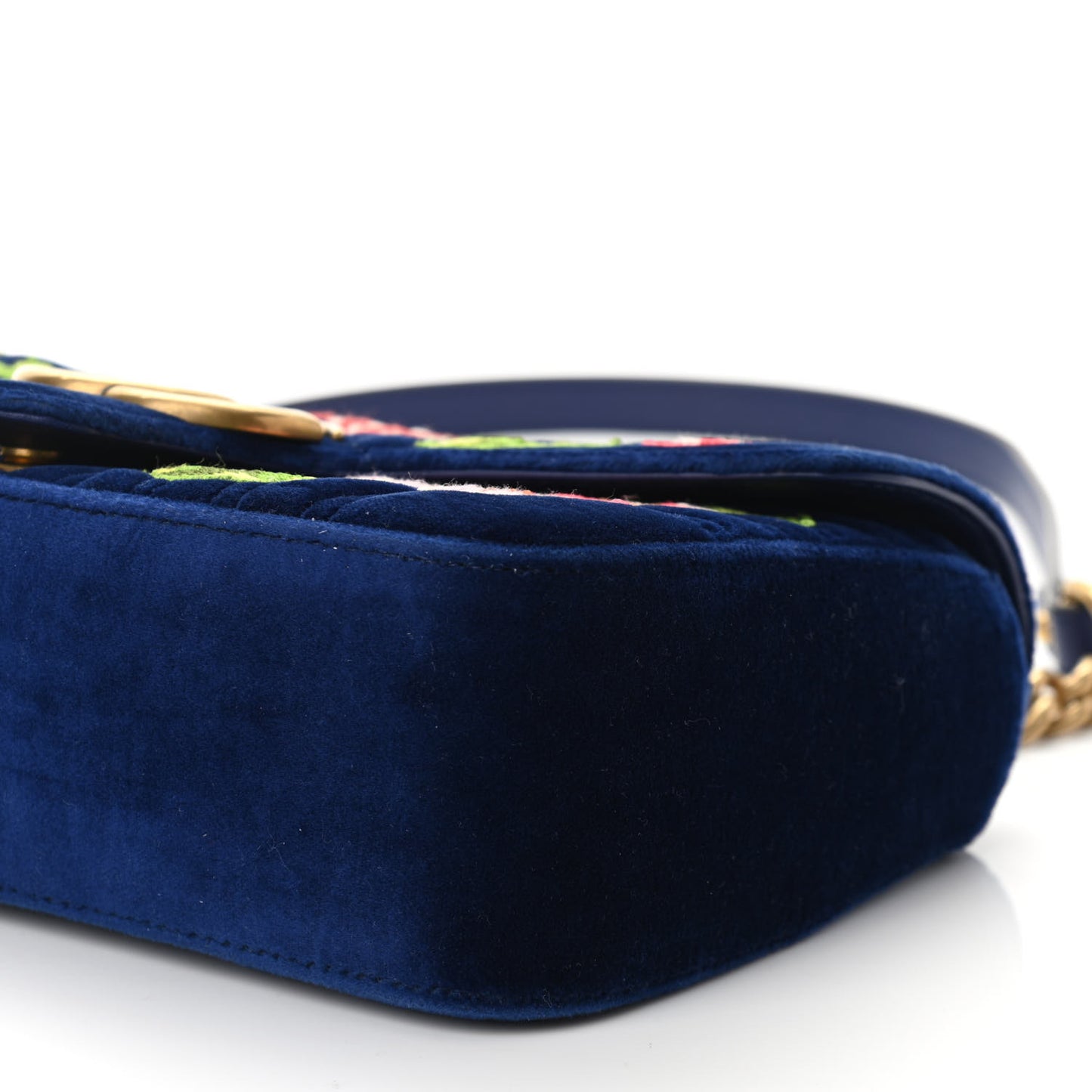 Velvet Matelasse Deer Embroidered Small GG Marmont Shoulder Bag Cobalt