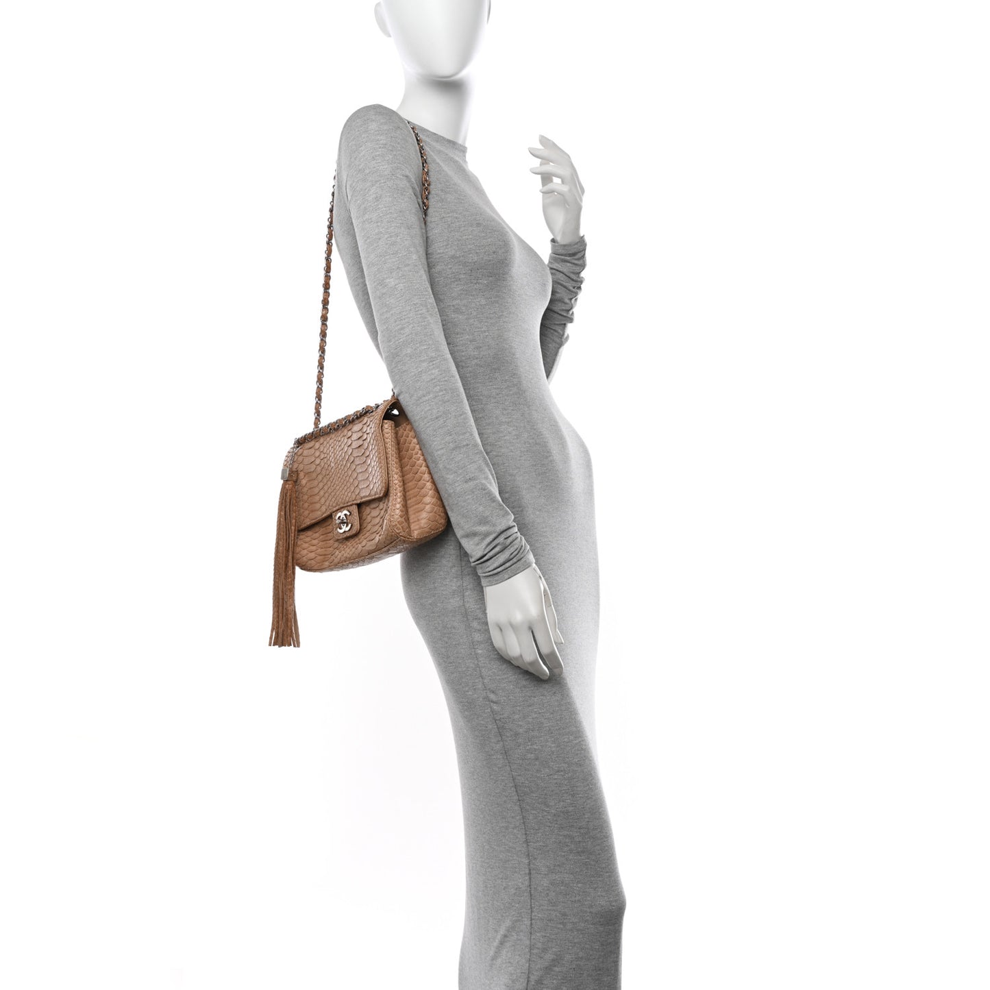 Snakeskin Medium Soho Tassel Flap Beige