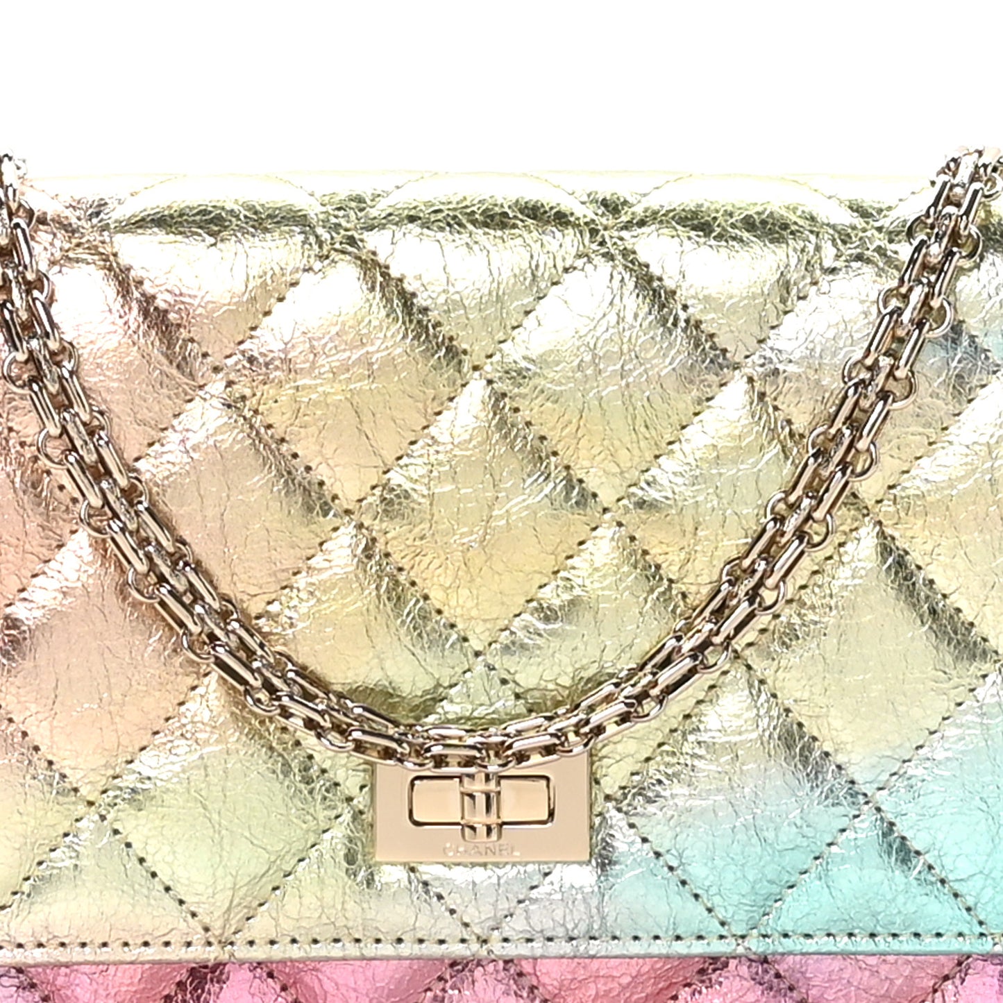 Metallic Goatskin Quilted 2.55 Reissue Wallet on Chain WOC Multicolor