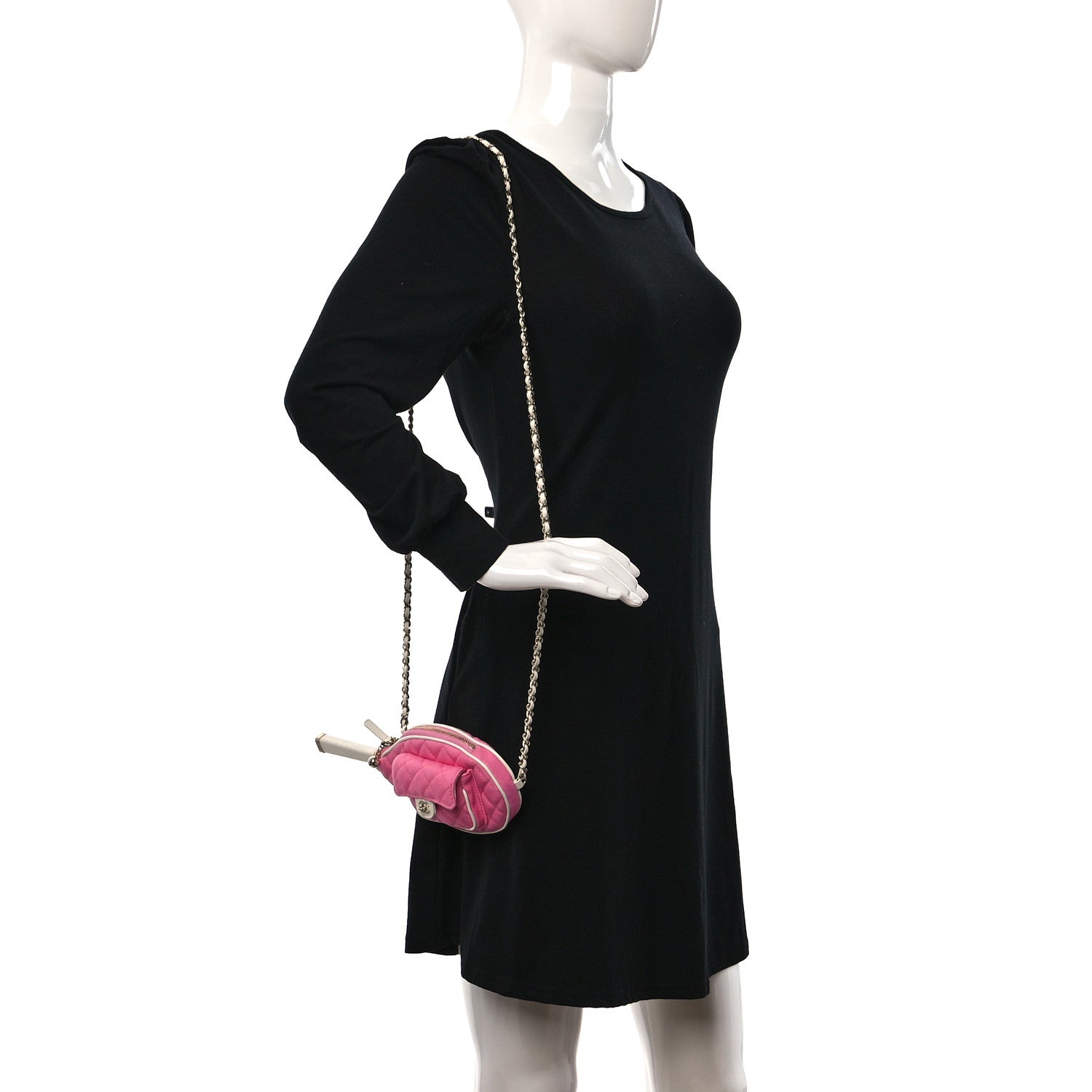 Chanel Canvas Calfskin Tennis Racket Clutch With Chain Pink 3 of 13