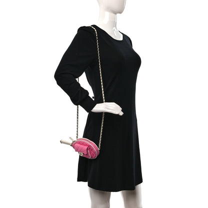 Chanel Canvas Calfskin Tennis Racket Clutch With Chain Pink 3 of 13