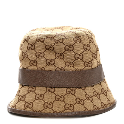 Gucci Monogram Textured Dollar Calfskin GG Jago Bucket Hat S Cacao Beige 4 of 9