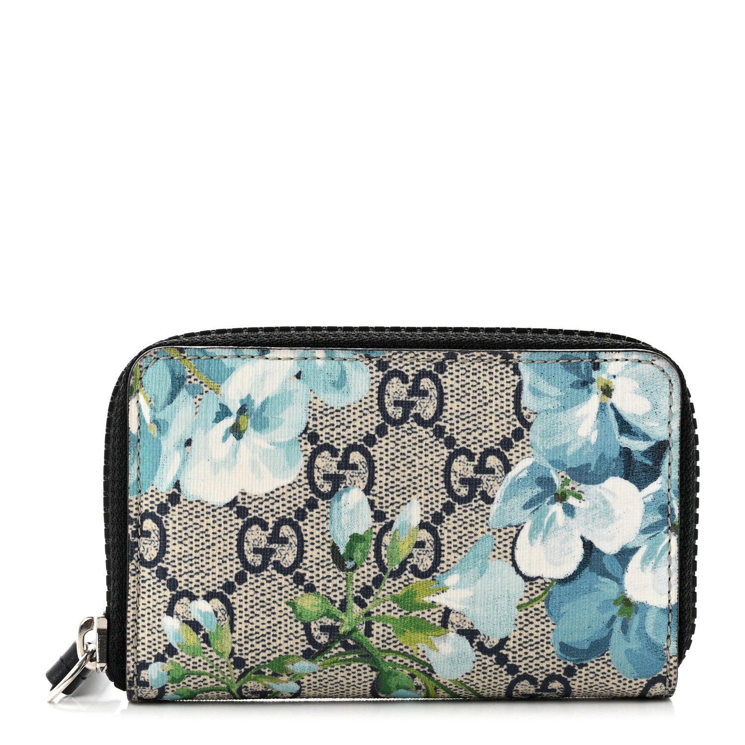 Gucci GG Supreme Monogram Blooms Zip Around Card Case Wallet Beige Blue Navy 1 of 6