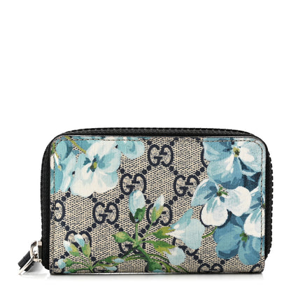 Gucci GG Supreme Monogram Blooms Zip Around Card Case Wallet Beige Blue Navy 1 of 6