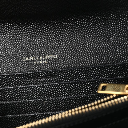 Saint Laurent Grain De Poudre Matelasse Chevron Monogram Flap Wallet Black 6 of 8