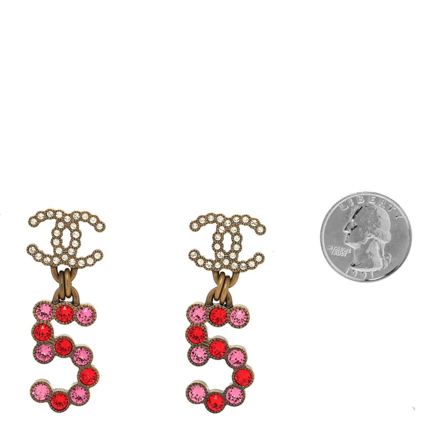 Crystal City of Light CC Drop Earrings Pink Red Gold