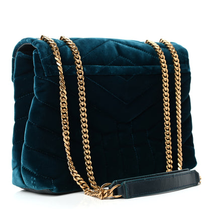 Saint Laurent Velvet Y Quilted Monogram Small Loulou Chain Satchel Dark Ottanio 2 of 4