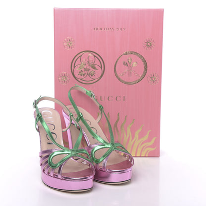 Gucci Metallic Nappa Crystal Zephyra Slingback Platform High Heel Sandals 38.5 Rosa Jasmine Green 8 of 8