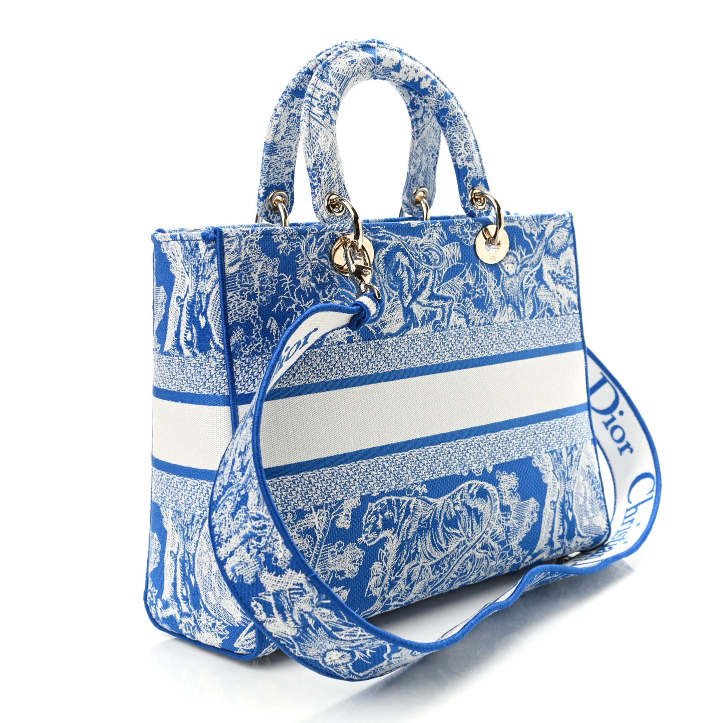 Toile de Jouy Embroidered Large Lady D-Lite Fluorescent Blue
