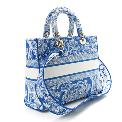 Christian Dior Toile de Jouy Embroidered Large Lady D-Lite Fluorescent Blue 2 of 9
