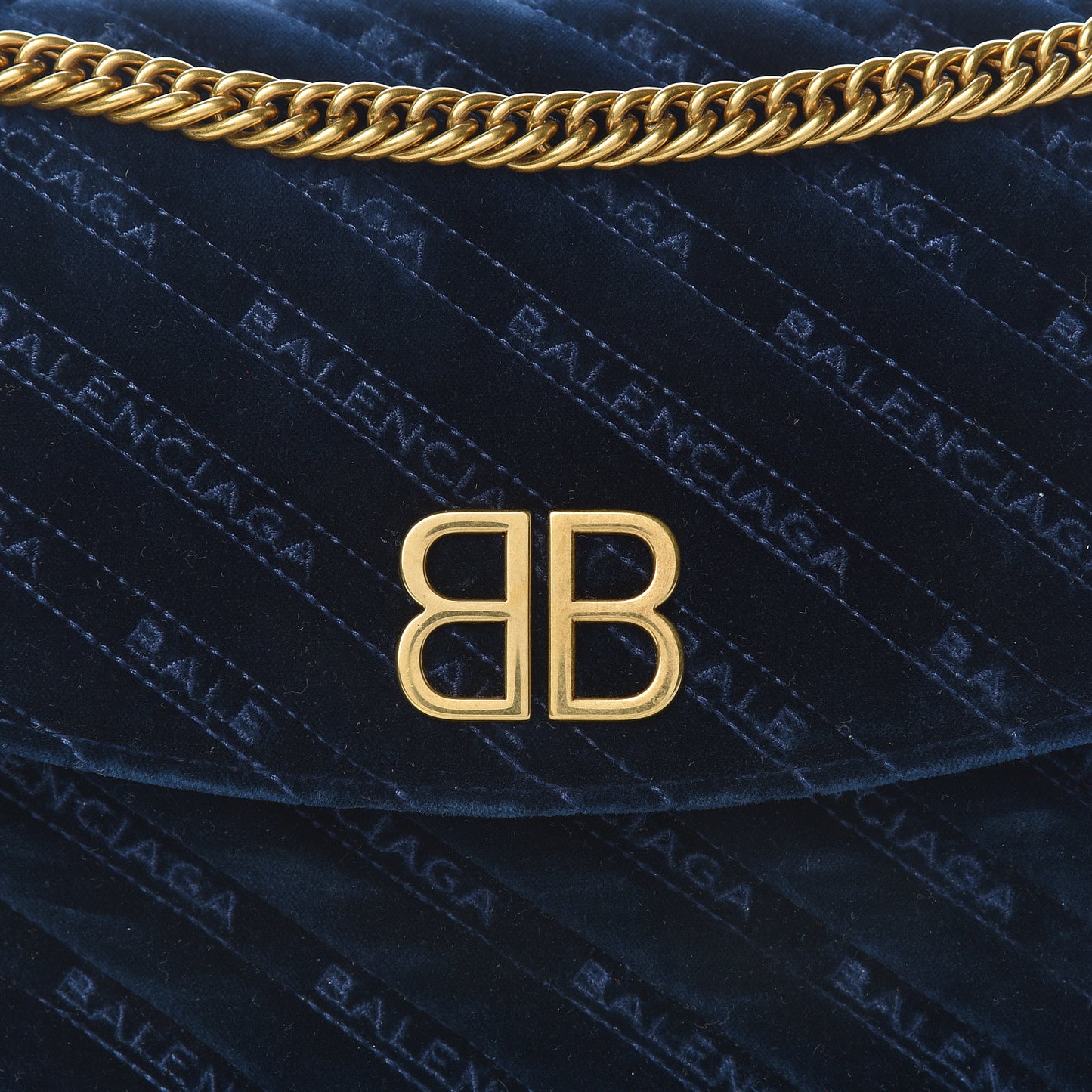 Velvet Logo Matelasse M BB Chain Shoulder Bag Navy