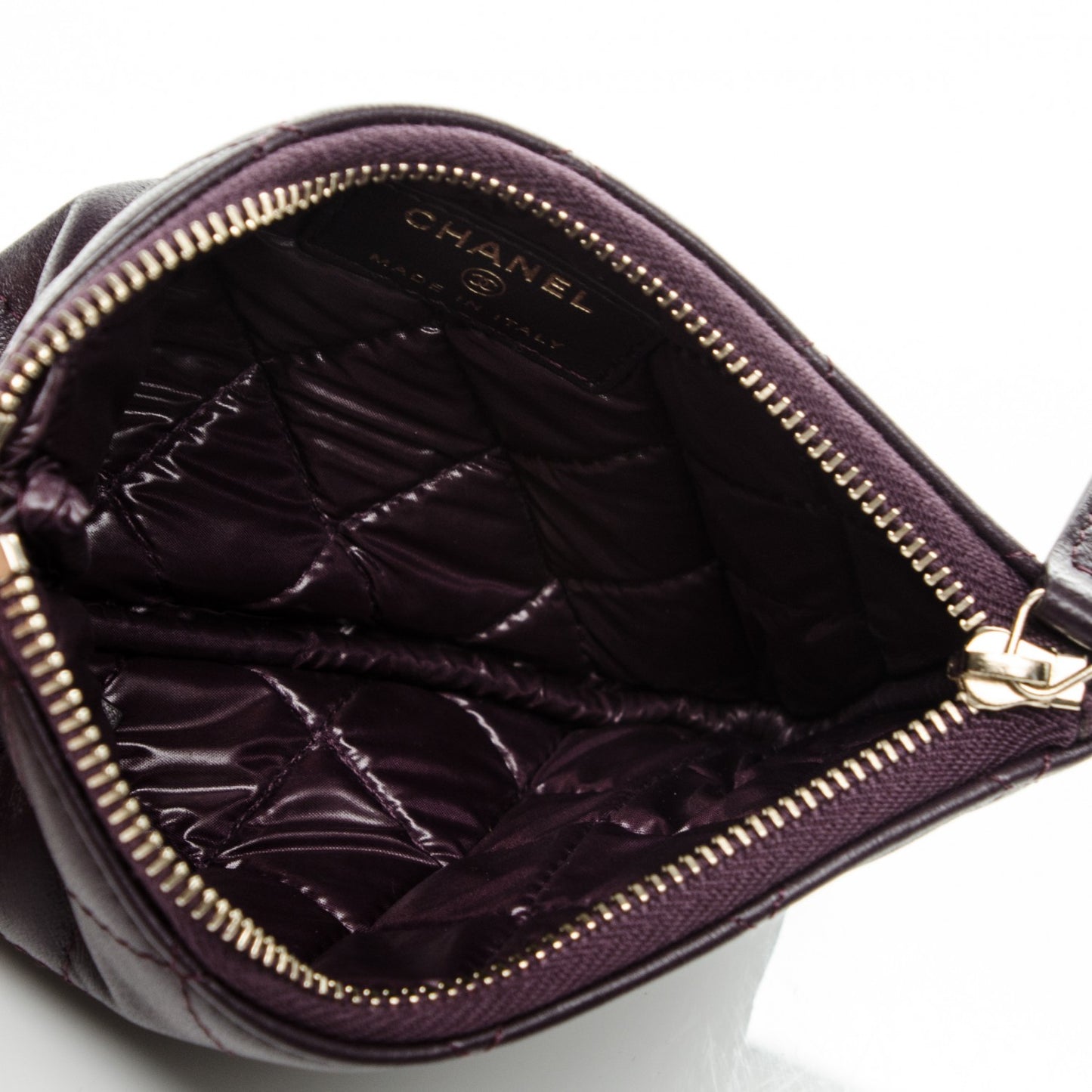 Lambskin Quilted Small Cosmetic Case Dark Purple