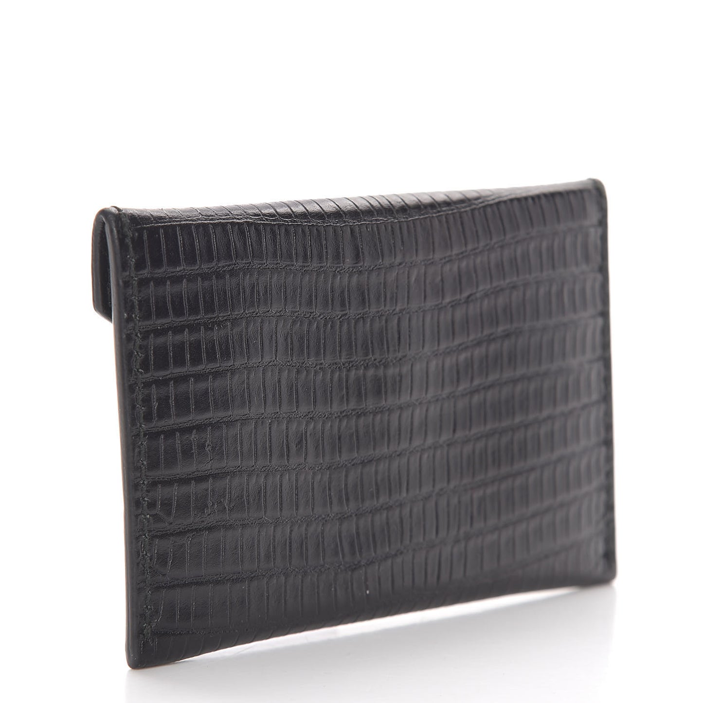 Calfskin Lizard Embossed Skull Envelope Card Holder Black