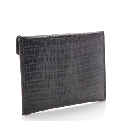 Alexander McQueen Calfskin Lizard Embossed Skull Envelope Card Holder Black 3 of 7