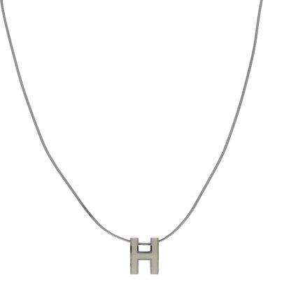 Hermes Lacquered Palladium Pop H Pendant Necklace White 1 of 5