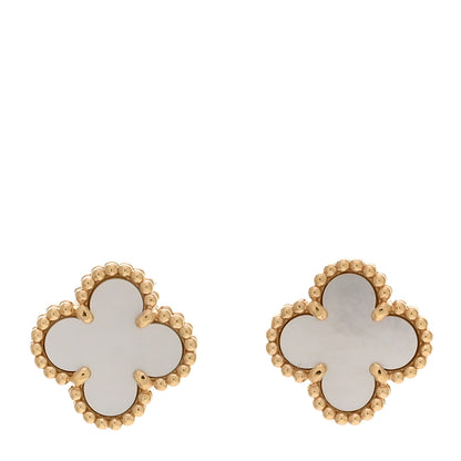 Van Cleef & Arpels 18K Yellow Gold Mother of Pearl Sweet Alhambra Earrings 1 of 5