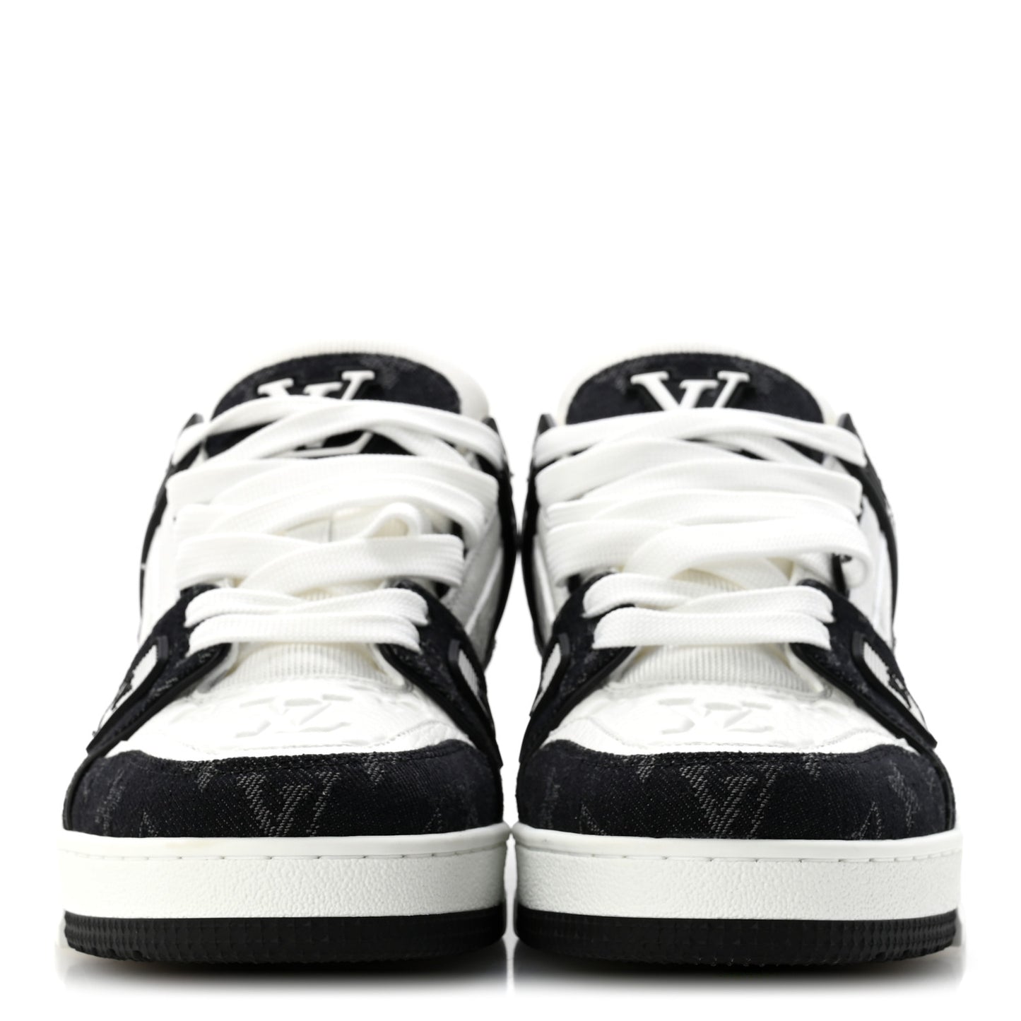Calfskin Embossed Monogram Denim Womens LV Trainer Sneakers 39 Black