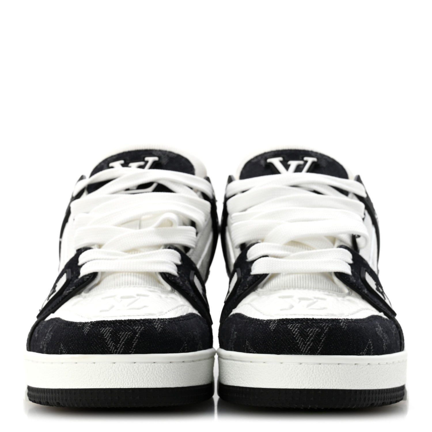 Louis Vuitton Calfskin Embossed Monogram Denim Womens LV Trainer Sneakers 39 Black 3 of 10