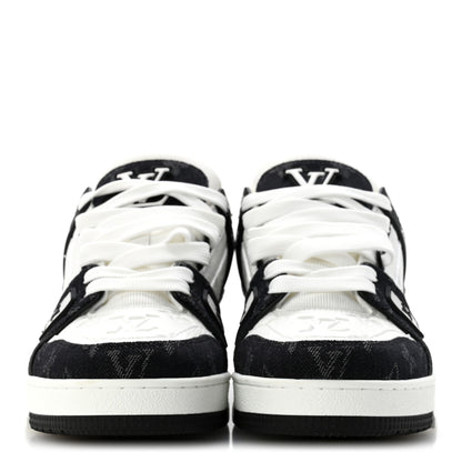 Louis Vuitton Calfskin Embossed Monogram Denim Womens LV Trainer Sneakers 39 Black 3 of 10