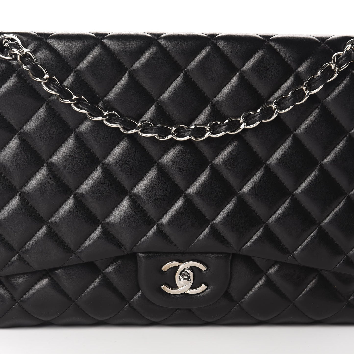 Lambskin Quilted Maxi Single Flap Black