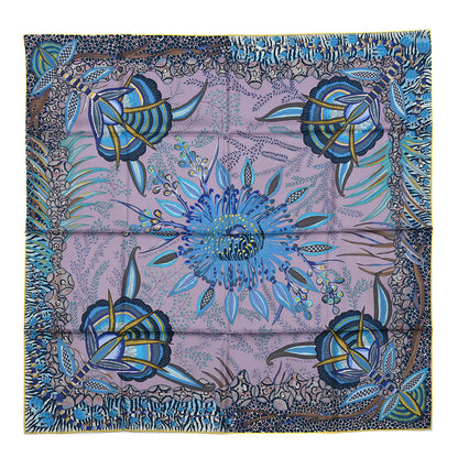 Hermes Silk Flowers of South Africa Scarf 90 Parme Turquoise Jaune 1 of 7