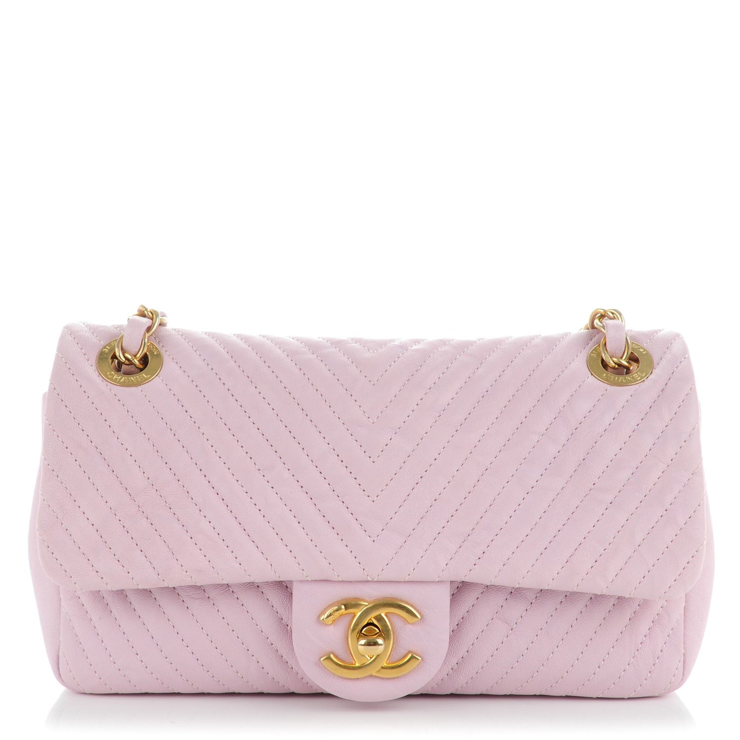 Wrinkled Lambskin Chevron Quilted Small Flap Light Pink