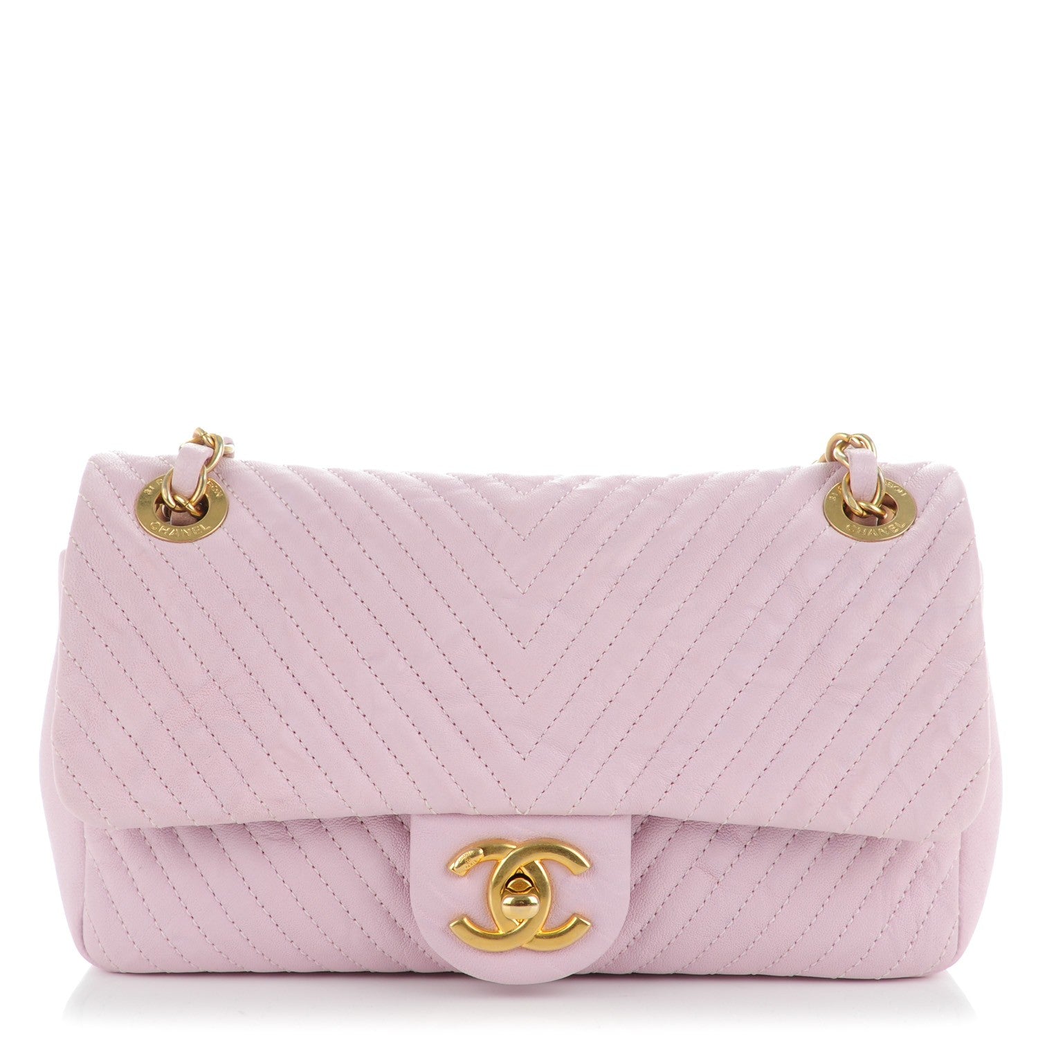 Chanel Wrinkled Lambskin Chevron Quilted Small Flap Light Pink 1 of 8