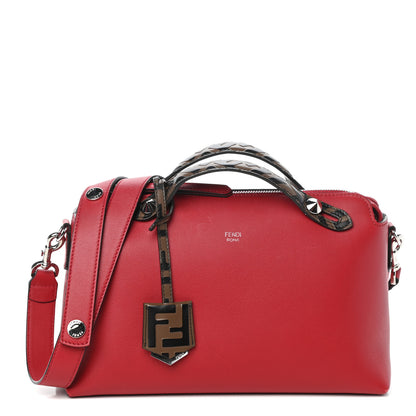 Fendi Vitello Dolce Bi-Color FF 1974 Embossed Medium By The Way Boston Bag Fragola Maya Black 1 of 9
