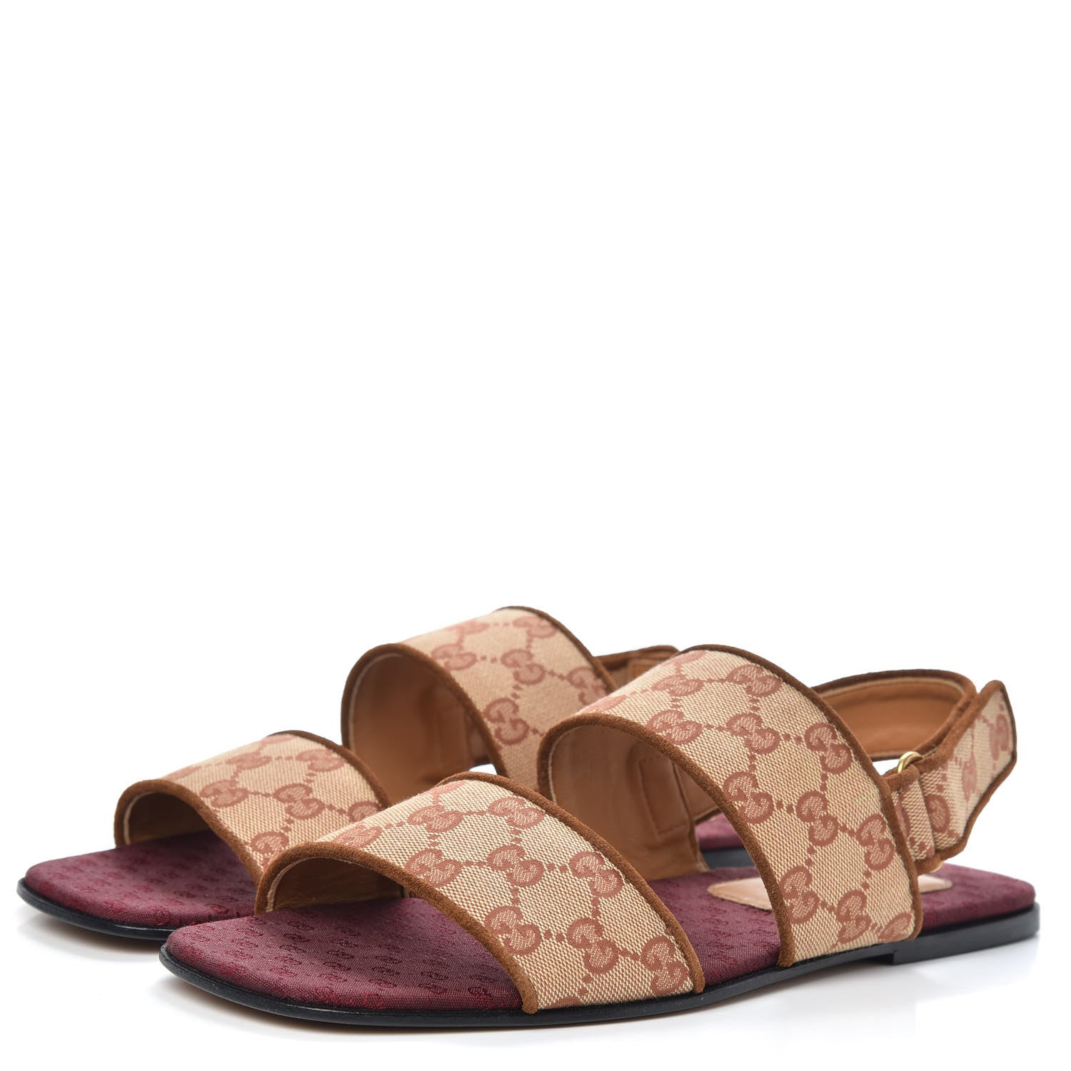 Gucci Canvas GG Monogram Mens Slingback Flat Sandals 8 Beige Ruggine Cuir 3 of 9
