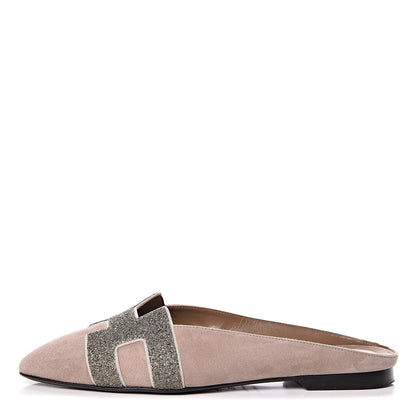 Hermes Suede Goatskin Crystal Roxane Mules 35 Champagne Rose Grey 1 of 18