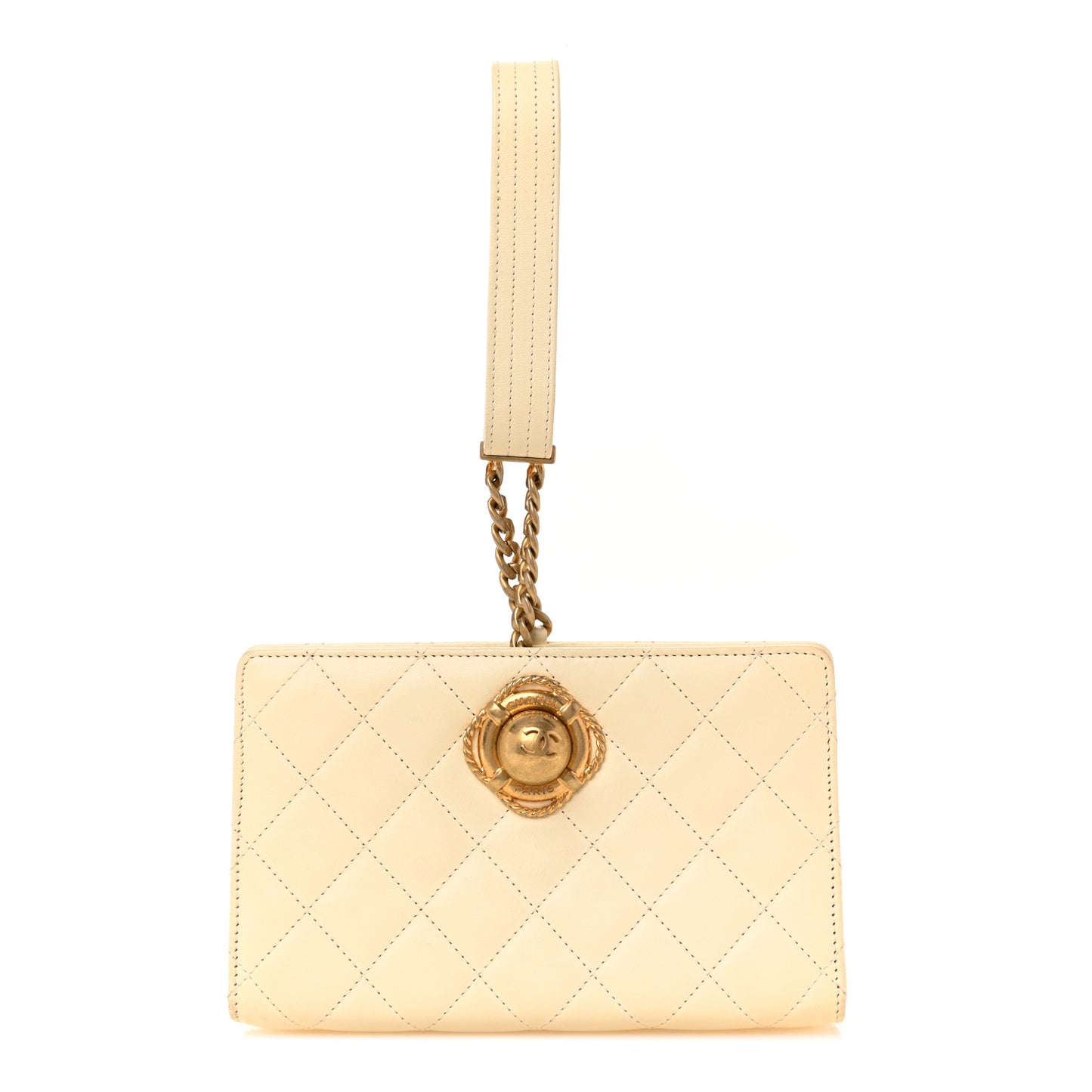 Lambskin Quilted Evening By The Sea Clutch White