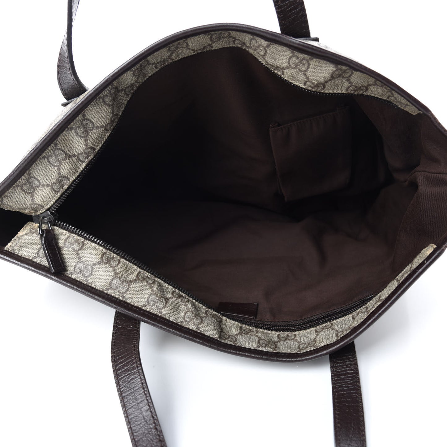 GG Supreme Monogram Medium Zippered Shopping Tote Dark Brown