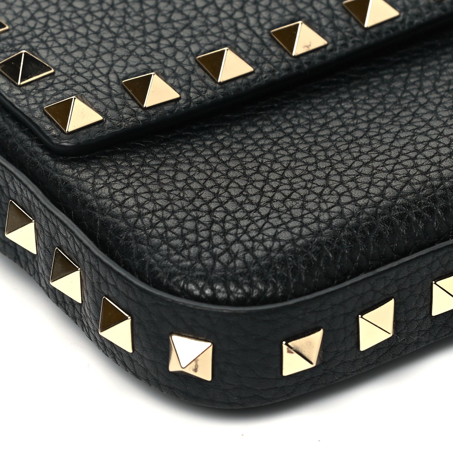 Grainy Calfskin Rockstud Crossbody Pouch Black