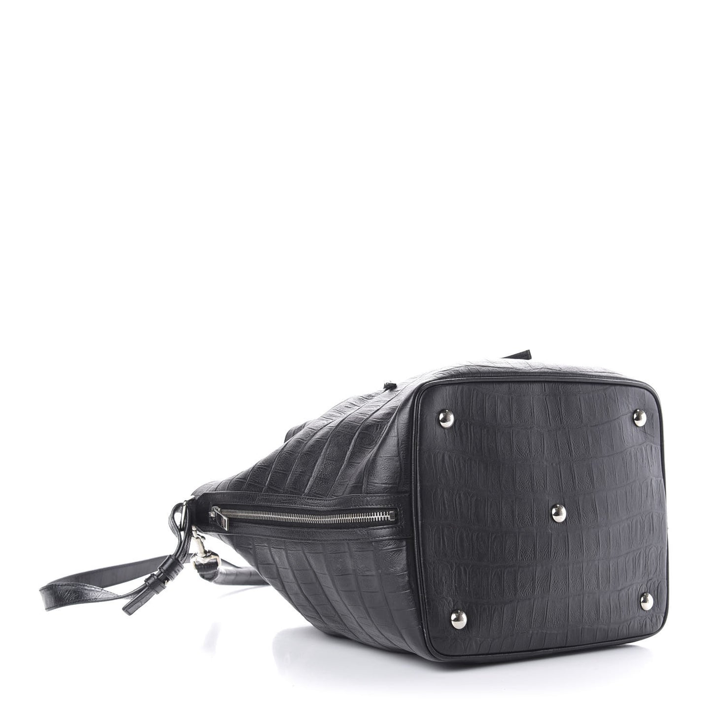 Calfskin Crocodile Embossed Large Emmanuelle Bucket Bag Black