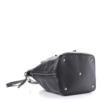 Saint Laurent Calfskin Crocodile Embossed Large Emmanuelle Bucket Bag Black 5 of 12