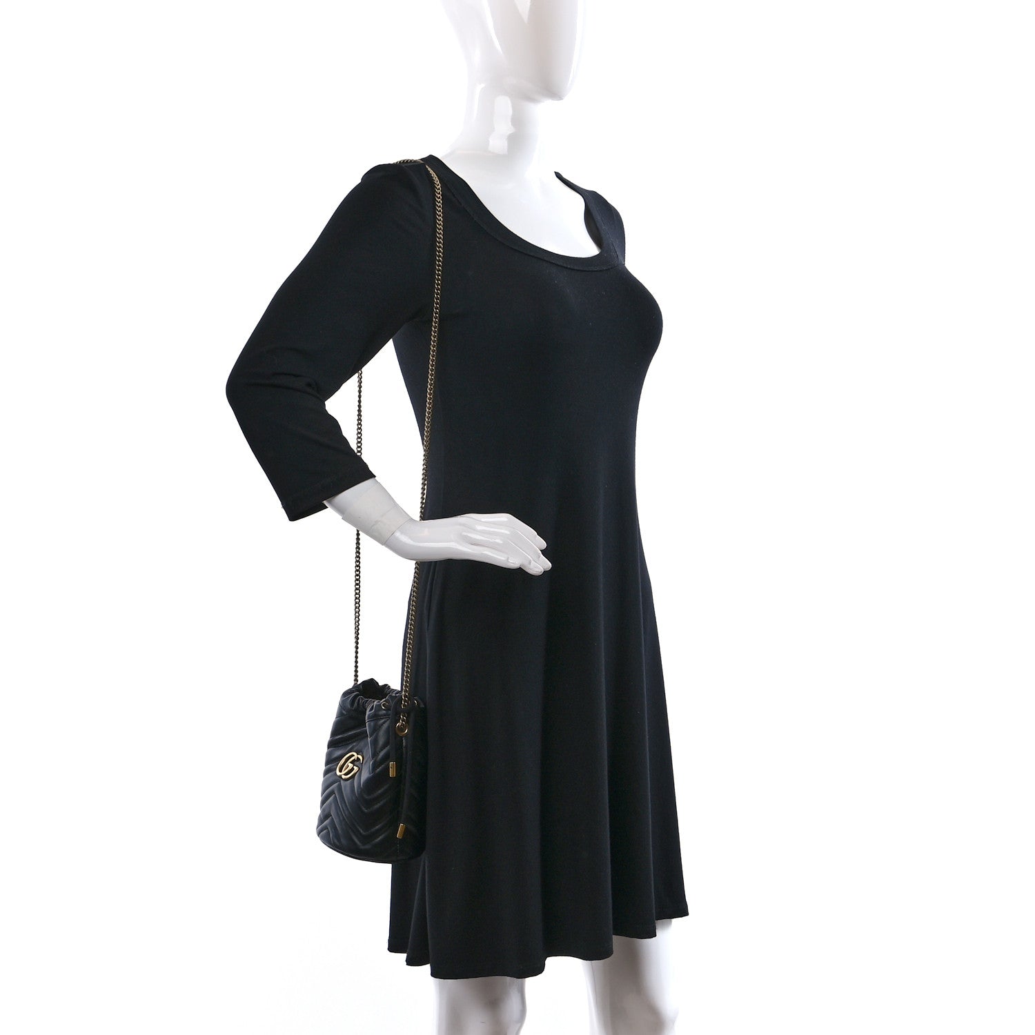 Gucci Calfskin Matelasse Mini GG Marmont 2.0 Bucket Bag Black 2 of 9