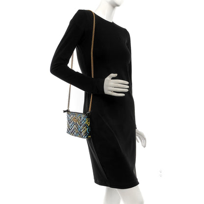 Gucci Calfskin Matelasse Printed Mini GucciGhost GG Marmont Chain Bag Black New Acquamarine 2 of 11