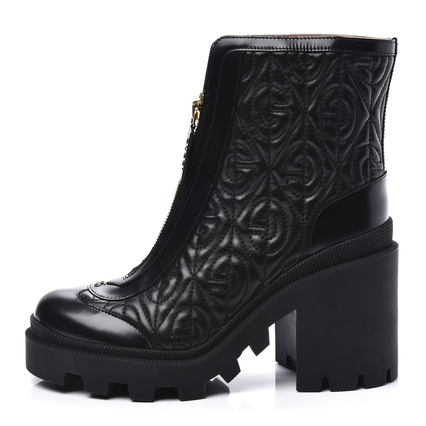 Calfskin Nappa Rhombus Quilted Trip Ankle Boots 37.5 Black