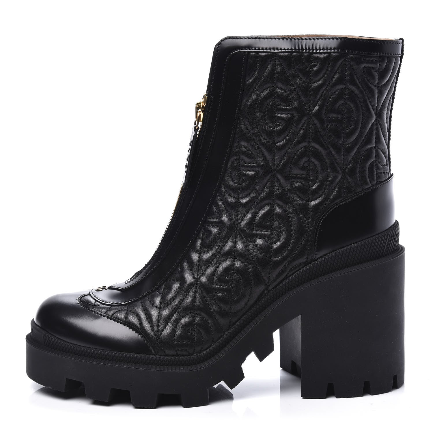 Gucci Calfskin Nappa Rhombus Quilted Trip Ankle Boots 37.5 Black 1 of 11