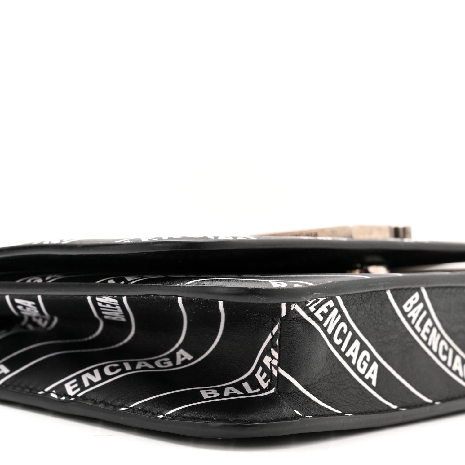 Balenciaga Matte Calfskin Diagonal Allover Logo Print B Wallet on Chain Black White 8 of 9