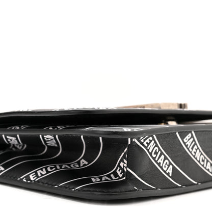 Balenciaga Matte Calfskin Diagonal Allover Logo Print B Wallet on Chain Black White 8 of 9