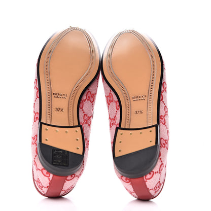 Gucci Canvas GG Monogram Horsebit Womens Jordaan Loafers 37.5 Gardenia Hibiscus Red 5 of 9